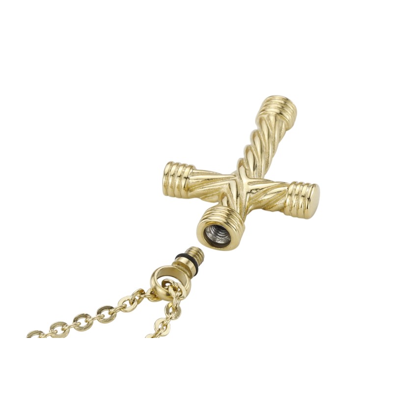 Traveller Collier mit Urnenanhänger - Aschenanhänger - 35x23mm - Goldfarbe - Kreuz - Edelstahl - 50-55cm - 181172 Traveller Collier mit Urnenanhänger - Aschenanhänger - 35x23mm - Goldfarbe - Kreuz - Edelstahl - 50-55cm - 181172