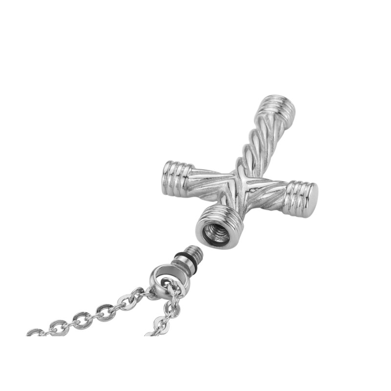Traveller Necklace wit Urn Pendant - Ash Pendant - 35x23mm - Stainless Steel - Cross - 50-55cm