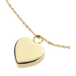 Traveller Collier mit Urnenanhänger - Aschenanhänger - 2x2cm - Goldfarbe - Herz - Edelstahl - 45-50cm - 181174