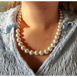 Traveller Perl-Collier - Weiss - 12 mm - 50 cm - Vergoldet