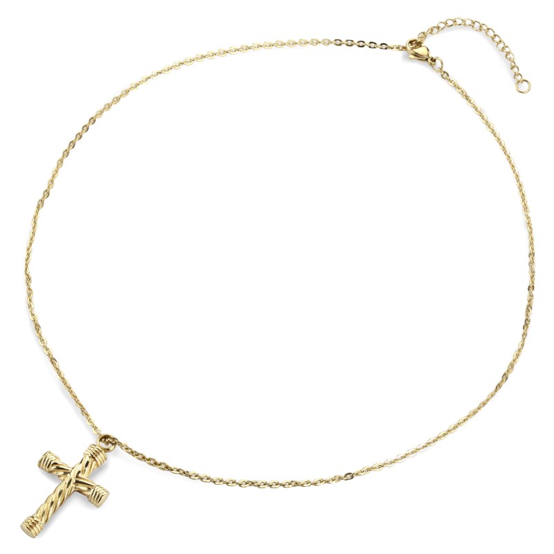 Traveller Necklace with Urn Pendant - Ash Pendant - 35x23mm - Gold Plated - Cross - Stainless Steel - 50-55cm