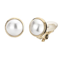 Traveller Clip-on Earrings - Pearls - 10 mm - White - Gold coloured - 22ct Gold plated