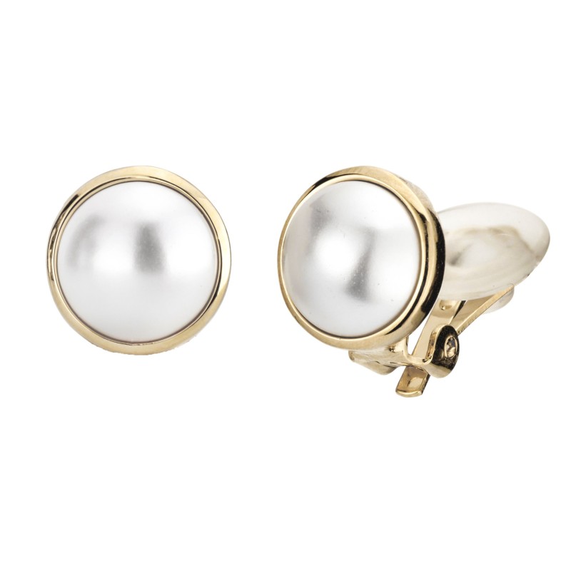 Traveller Clip-on Earrings - Pearls - 10 mm - White - Gold coloured - 22ct Gold plated - 113364