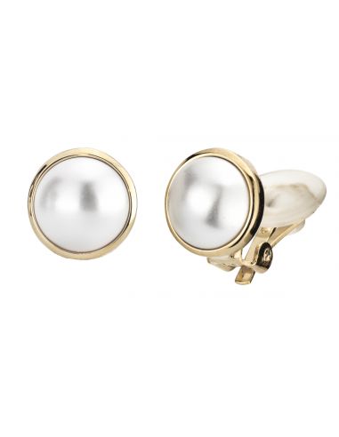 Traveller Pearl Clip Earrings  10mm White  gold plated - 113364