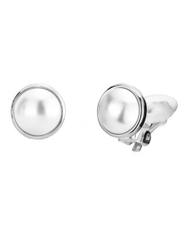 Traveller Pearl Clip Earrings  10mm White  rhodium plated - 113365