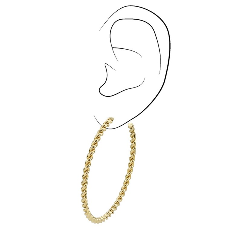 Traveller Hoop Earrings - Gold Plated - Stainless Steel - Swirled Design - 50x3mm