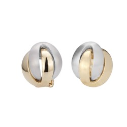 Traveller Clip Oorbellen - 22kt Verguld & Geplatineerd - Mat/ Glanzend - Knoop - Bicolor - 15 mm
