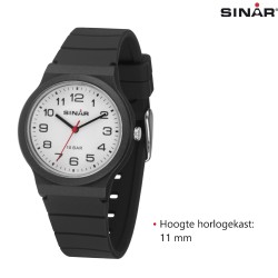 SINAR Horloge - Zwart - Analoog - 34 mm - 10 Bar - Verstelbaar Bandje 13-18 cm