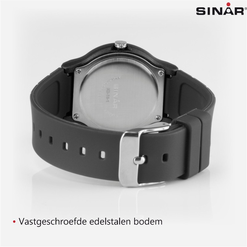 SINAR Horloge - Zwart - Analoog - 34 mm - 10 Bar - Verstelbaar Bandje 13-18 cm