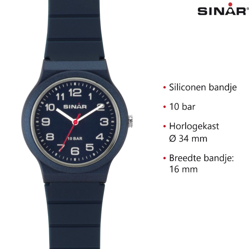 SINAR Analoog Horloge - 34 mm - 13-18 cm - Blauw - XB-18-22