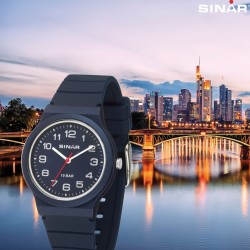 SINAR Horloge - Donker Blauw - Analoog - 34 mm - 10 Bar - Verstelbaar Bandje 13-18 cm
