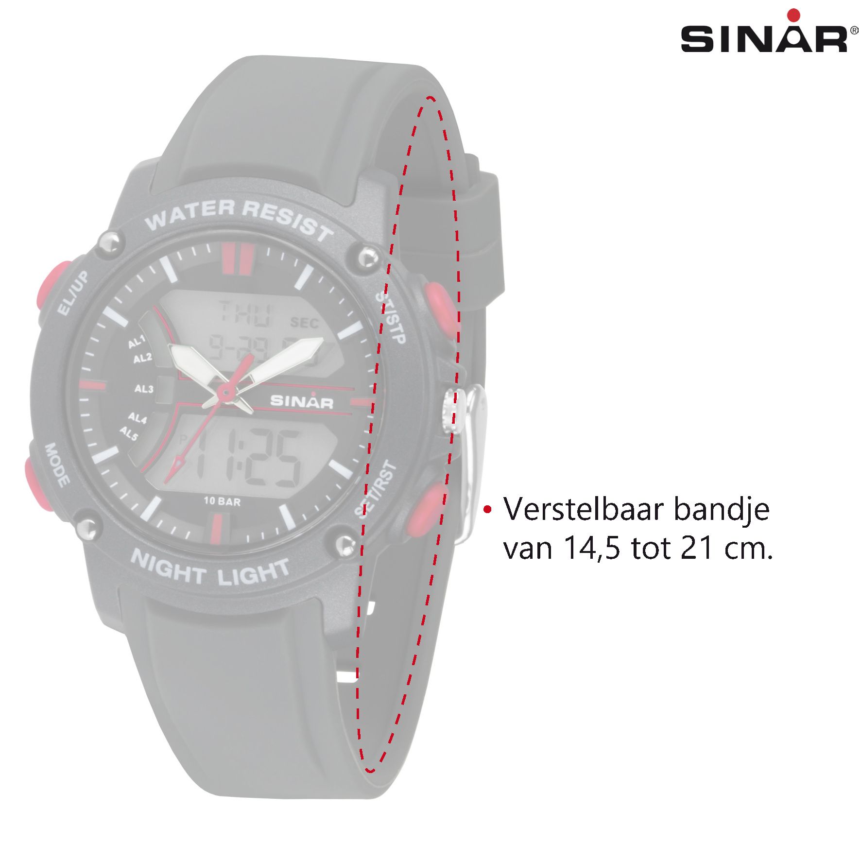 SINAR - Analoog Zwart/Rood Horloge - - 41 14,5-21 - mm cm XW-27-1