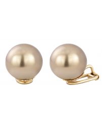 Traveller Clip-on Earrings - Gold coloured - Pearls - 14 mm - Bronze - 22ct...