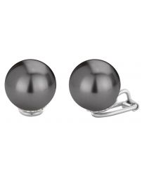 Traveller Clip-on Earrings - Pearls - 14  mm - Black - Silver coloured -...