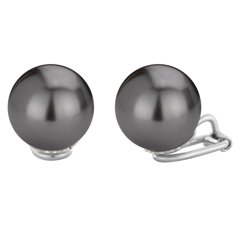 Traveller Clip-on Earrings - Pearls - 14  mm - Black - Silver coloured - Platinum plated - 718114