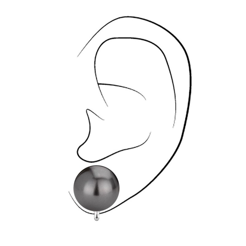 Traveller Clip-on Earrings - Pearls - 14  mm - Black - Silver coloured - Platinum plated - 718114
