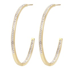 Traveller Hoop Earrings - Gold coloured - Stainless Steel - Preciosa Crystals - Gold Plated - 40 mm