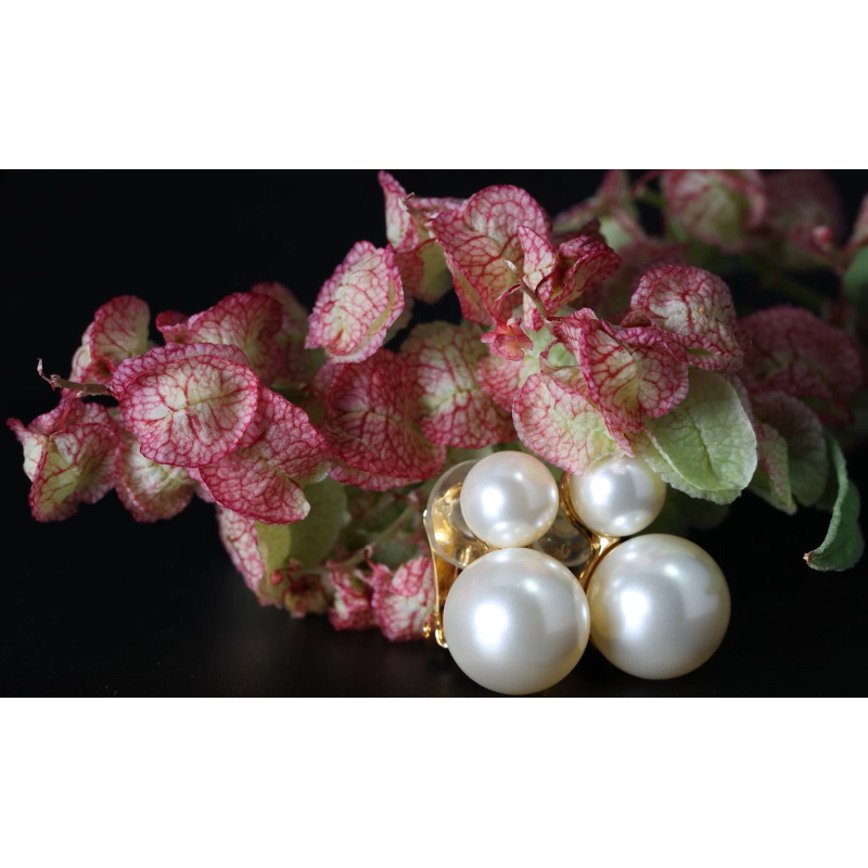 Traveller Ohrclips - Perle - 8 & 12 mm - Creme - Goldfarbe - 22kt Vergoldet - 20x12 mm