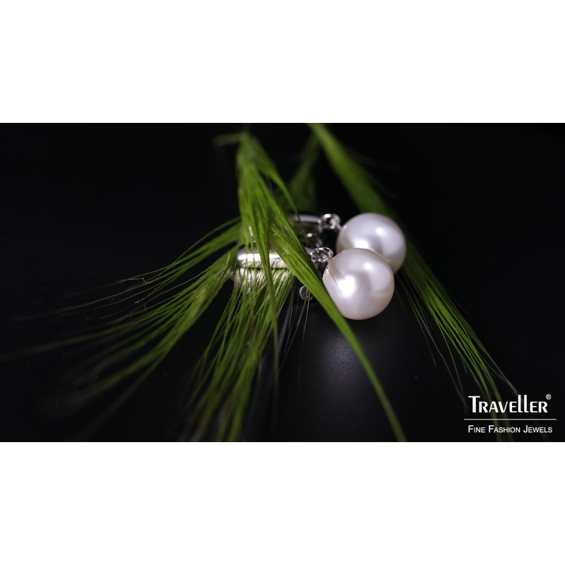 Traveller Oorbellen zonder Gaatjes- Parels - Hangers - 12 mm - Wit - Geplatineerd - Zilverkleurig - 30x12 mm