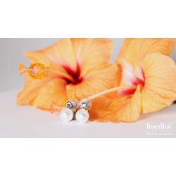 Traveller Clip-on Earrings - Pearls - 10 mm - White - Preciosa Crystals - Platinum plated - 15x10 mm - 113880