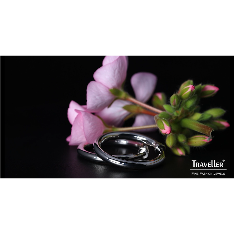 Traveller Clip-on Earrings - Hoop - Platinum plated - Silver-coloured - 33 mm