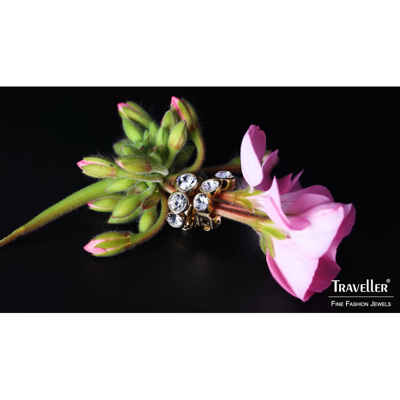 Traveller Clip-on Earrings - Gold coloured - Preciosa Crystals - 22ct Gold plated - 14x6 mm