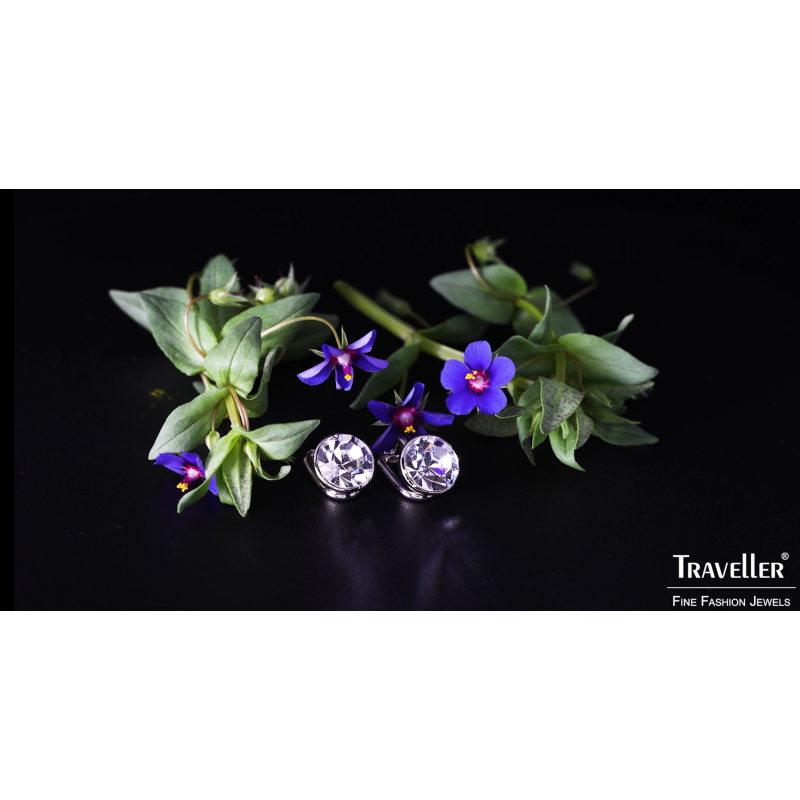 Traveller Clip Oorbellen - Zilverkleurig - Preciosa Kristallen - Geplatineerd - 10 mm - 155991