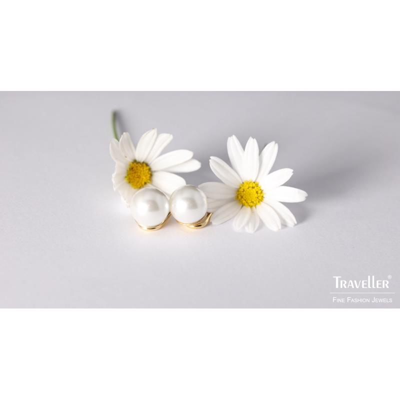 Traveller Clip Oorbellen - Parel - 10 mm - Wit - Verguld - Goudkleurig