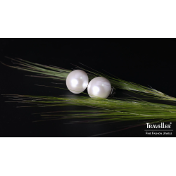 Traveller Ohrclip - Perle - 16 mm - Weiss - Platiniert - Silberfarben - Halbe Perle