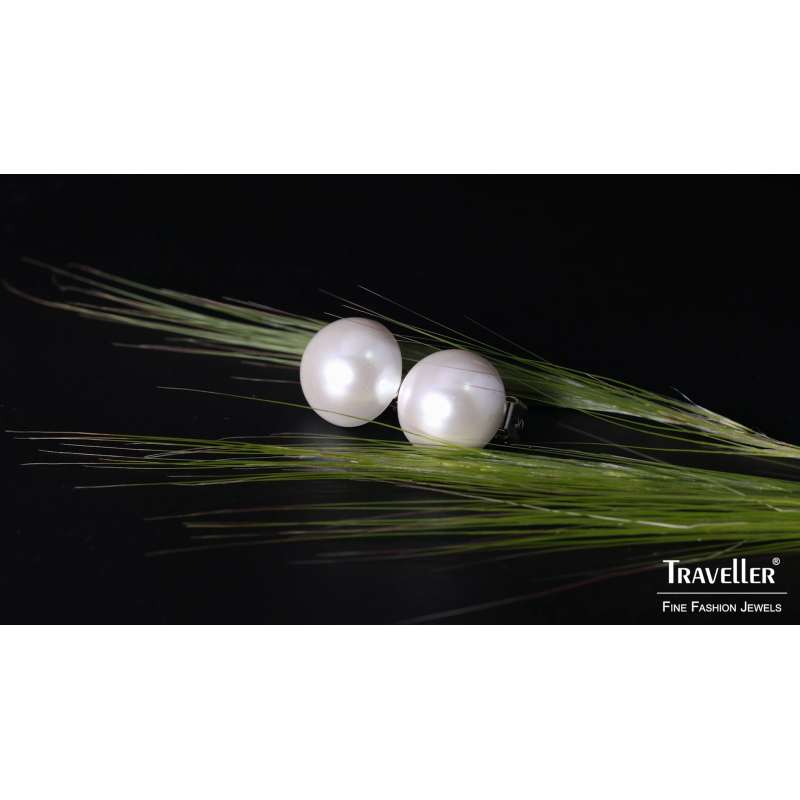 Traveller Ohrclip - Perle - 16 mm - Weiss - Platiniert - Silberfarben - Halbe Perle - 700216