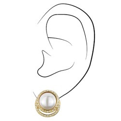 Traveller Clip earrings - Parel - White - Cyrstals - 22ct gold plated