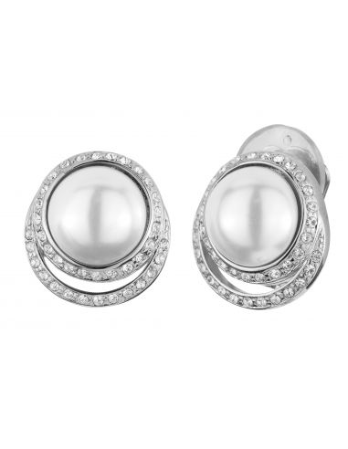 Traveller Clip earrings - Parel - White - Cyrstals - Platinum plated - 114240