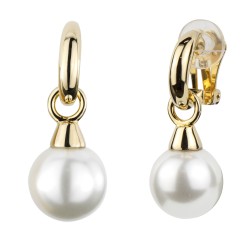 Traveller Clip-on Earrings - Drop Earrings - Gold coloured - Pearls - 14mm - White - 22ct gold plated - 35x14mm - 114242