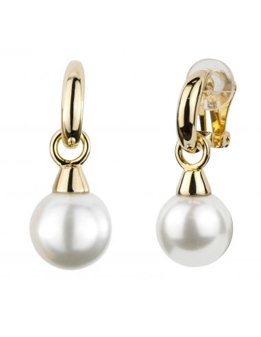 Traveller Drop clip earrings - 14mm pearl White - 22ct gold plated - 114242