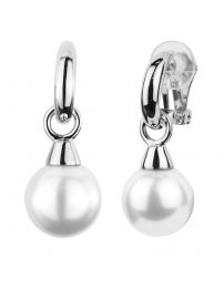 Traveller Drop clip earrings - 14mm pearl White - Platinum plated - 114243