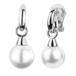 Traveller Drop Clip Earrings - Silver Colour - Pearls - 14mm - White - Platinum Plated - 35x15mm - 114243