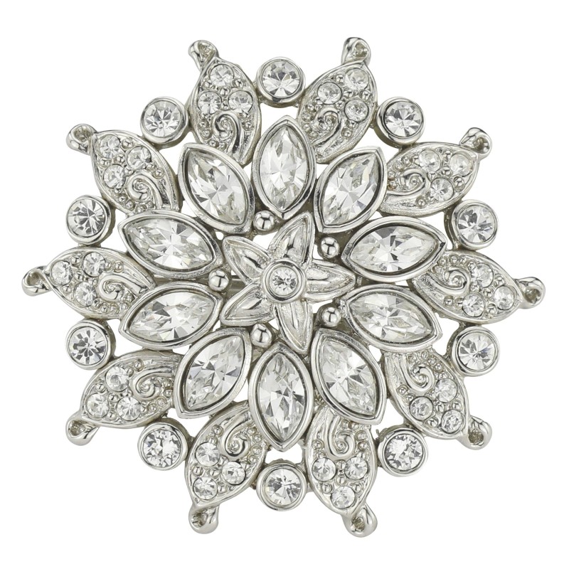 Traveller Broche Dames - Bloem - Kristallen - Zilverkleurig - Geplatineerd - 157581