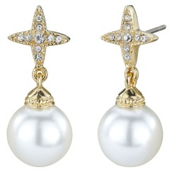 Traveller Drop earrings - Cross - Cyrstals - White - 22ct gold plated