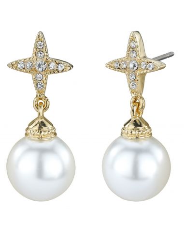Traveller Drop earrings - Cross - Cyrstals - White - 22ct gold plated - 114252