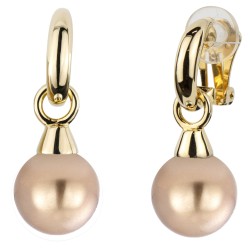 Traveller Clip Oorbellen - Hangers - Verguld - Parels- 14mm - Brons - 35x15mm