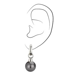 Traveller Drop Clip Earrings - Silver Coloured - Pearls - 14mm - Black - Platinum Plated - 35x15mm - 114247

