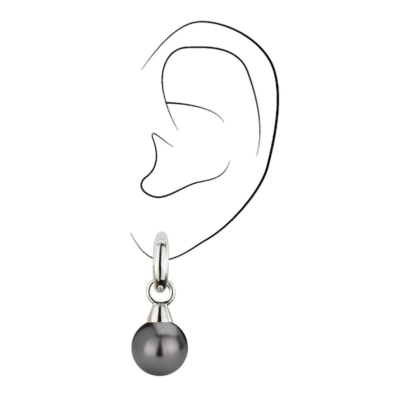 Traveller Drop Clip Earrings - Silver Coloured - Pearls - 14mm - Black - Platinum Plated - 35x15mm