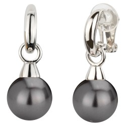 Traveller Drop Clip Earrings - Silver Coloured - Pearls - 14mm - Black - Platinum Plated - 35x15mm