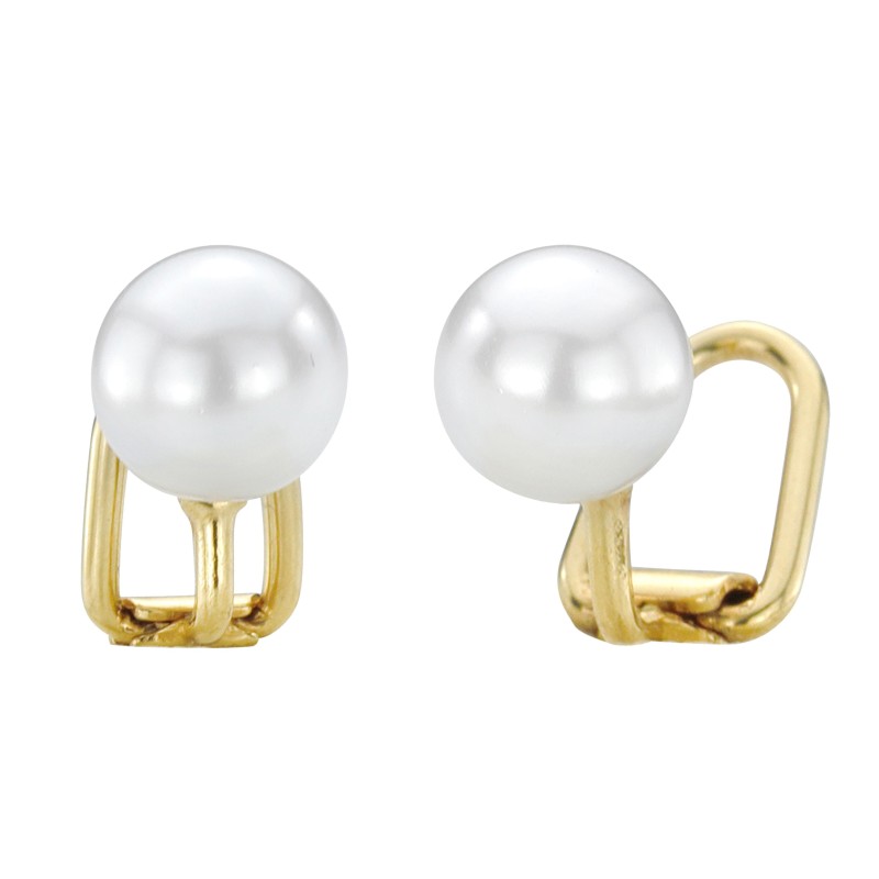 Traveller Clip-on Earrings - Pearls - 8 mm - White - 22ct Gold Plated - 700008