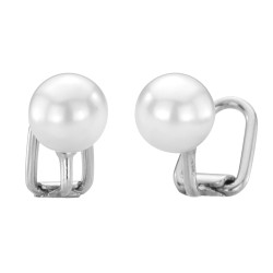 Traveller Clip-on Earrings - Pearls - 8 mm White - Platinum Plated - Silver Coloured - 700108