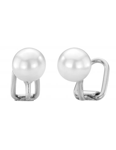 Traveller Clip Earrings with white 8mm Pearl Platinum plated - 700108