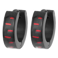 Traveller Oorringen - Heren - Edelstaal - Zwart - Carbon rood - Ringen 10 mm