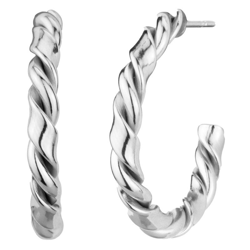 Traveller Hoop Earrings - Silver Coloured - Stainless steel - Twisted Effect - 20 mm - 181185