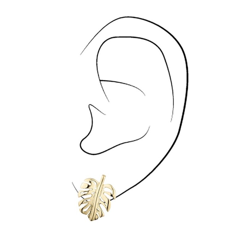 Traveller Pierced earrings - Stainless Steel - Gold Plated - Leaves - 15x11 mm