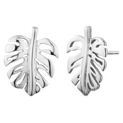 Traveller Pierced earrings - Stainless steel - Leaves - Silver Coloured - 15x11 mm